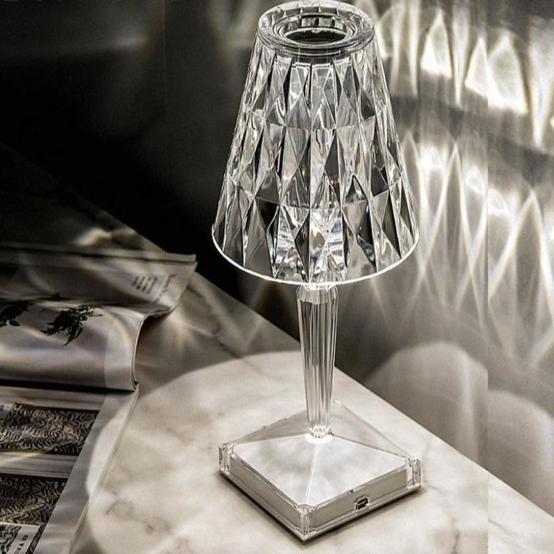 Table Lamp Sparkle Globe Shade Amber Glass Gold Cylindrical Base LED