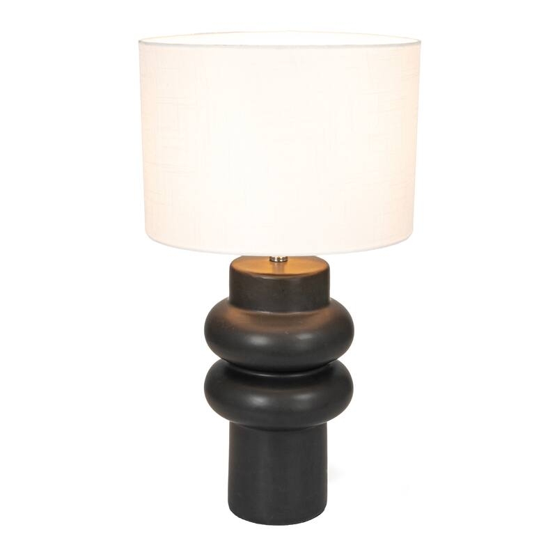Table Lamp Speckled Stoneware Base Cream Linen Drum Shade Earthy Light