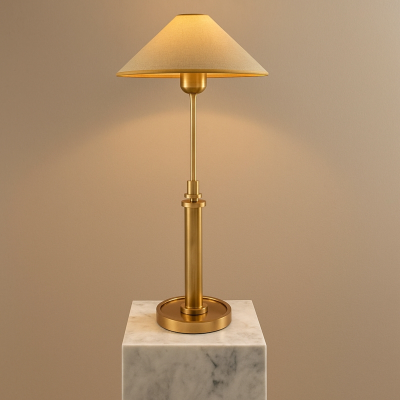 Table Lamp: Spherical Hammered Metallic Base, White Drum Shade