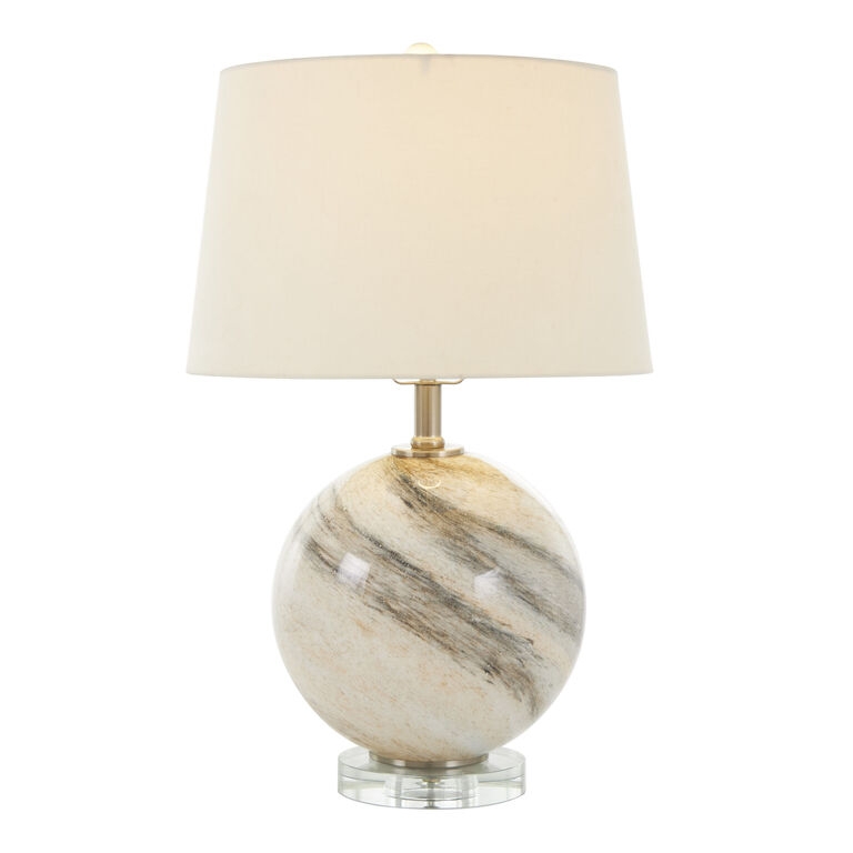 Table Lamp Spherical Marbled Glass Base Earthy Tones White Drum Shade