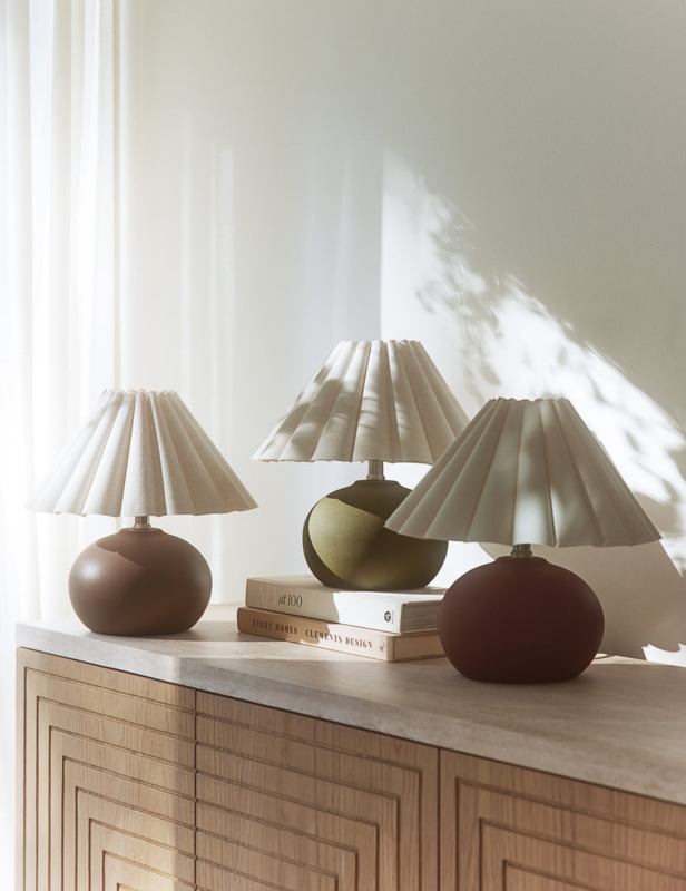 Table Lamp Spherical Woven Base Linen Drum Shade Organic Modern