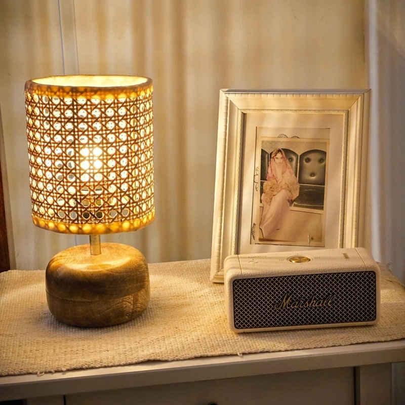 Table Lamp Spherical Woven Shade Tripod Base Organic Modern Decor
