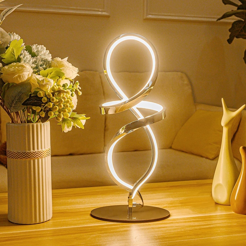 Table Lamp Spiral Silhouette Polished Silver Sculptural Lamp