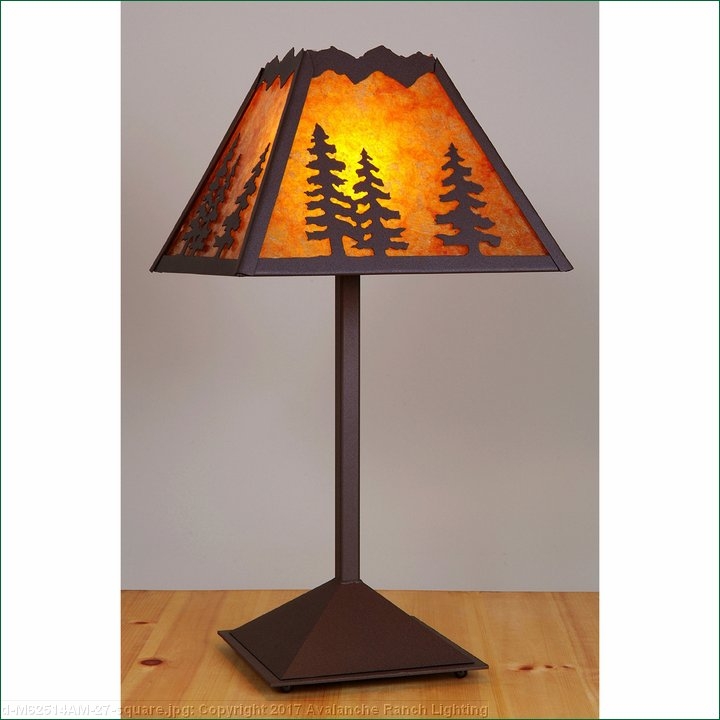 Table Lamp Spruce Tree Motif Laser Cut Metal Rectangular Shade