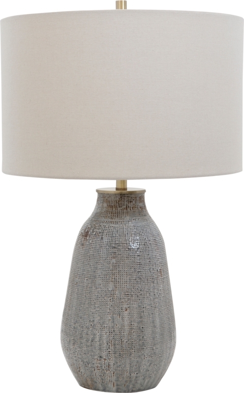Table Lamp Squat Pitted Stone Like Base Earthy Ceramic Lamp For Side Table