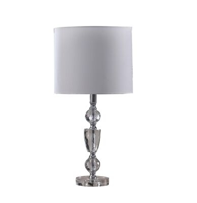 Table Lamp Stacked Clear Base Faceted Geometric White Drum Shade