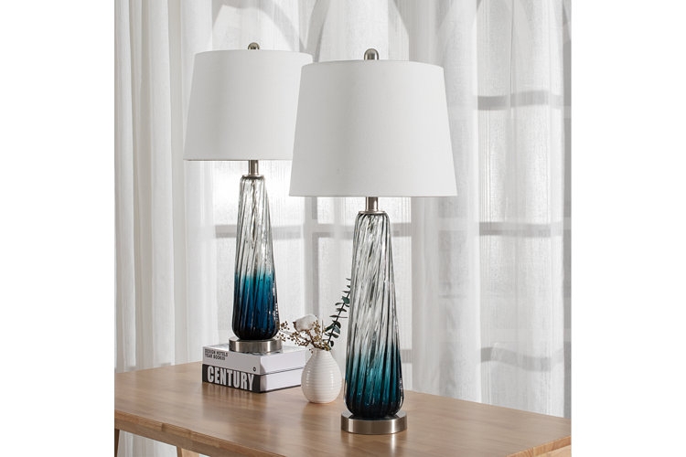 Table Lamp Stacked Crystal Base White Drum Shade Transitional Design
