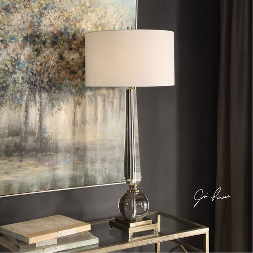 Table Lamp, Stacked Crystal Block Base, Rectangular Linen Shade