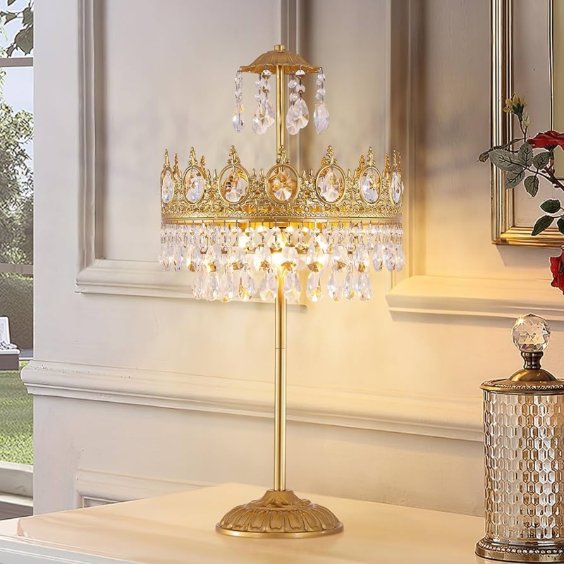 Table Lamp Stacked Crystal Spheres Polished Gold - tall lamp for console table