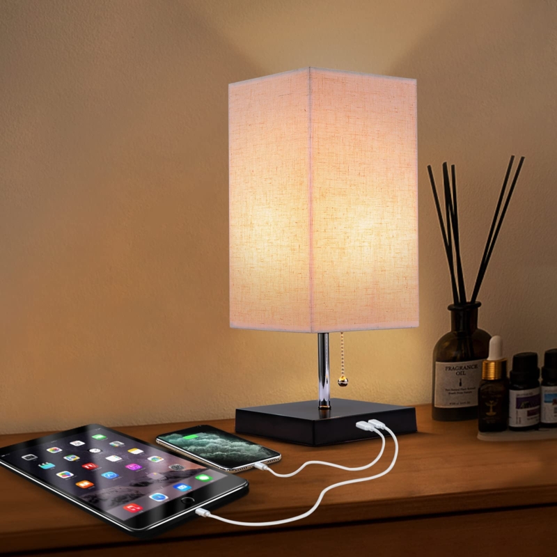 Table Lamp Stacked Crystal Stem Dual USB Ports Bedside Lamp