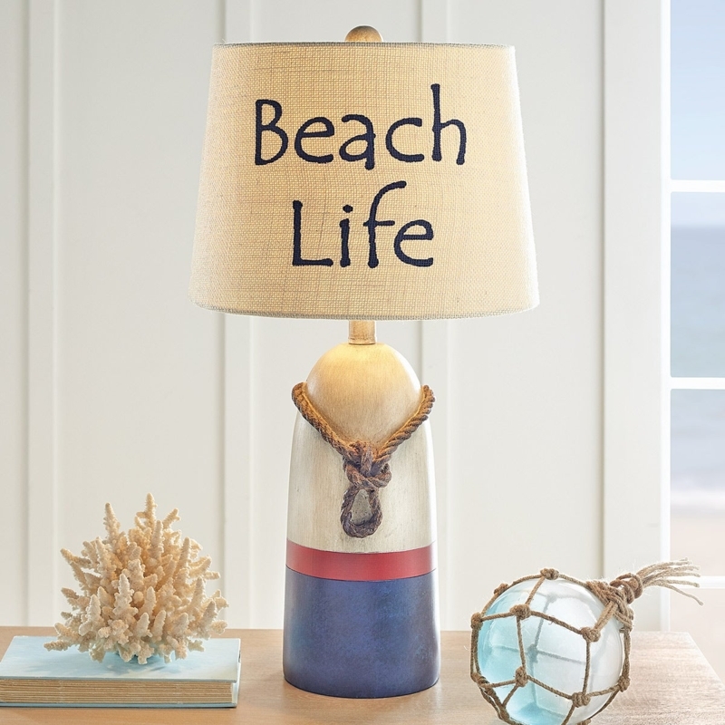 Table Lamp Stacked Red and White Life Buoy Rope Wrapped Base