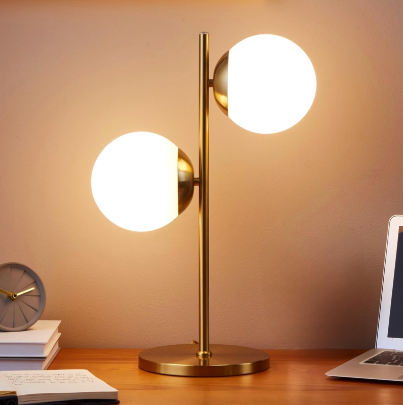 Table Lamp Staggered Globe Desk Light Antique Brass Dual Globes