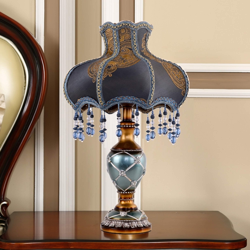 Table Lamp Stained Glass Shade Ornate Pedestal Base Baroque Style