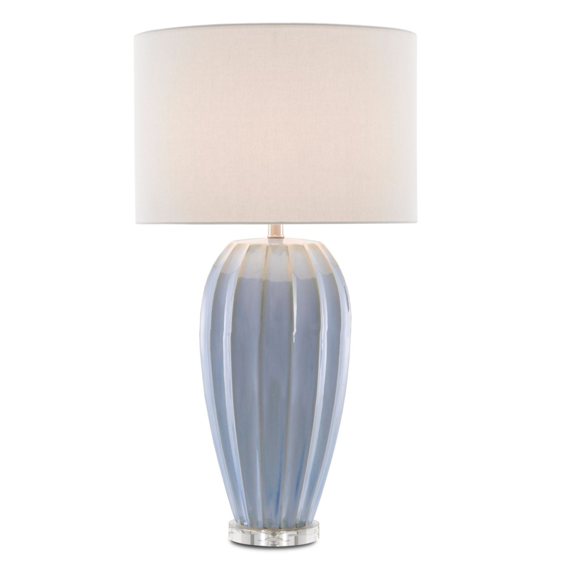 Table Lamp, Star Shaped Glass Base, Light Blue Translucent Finish