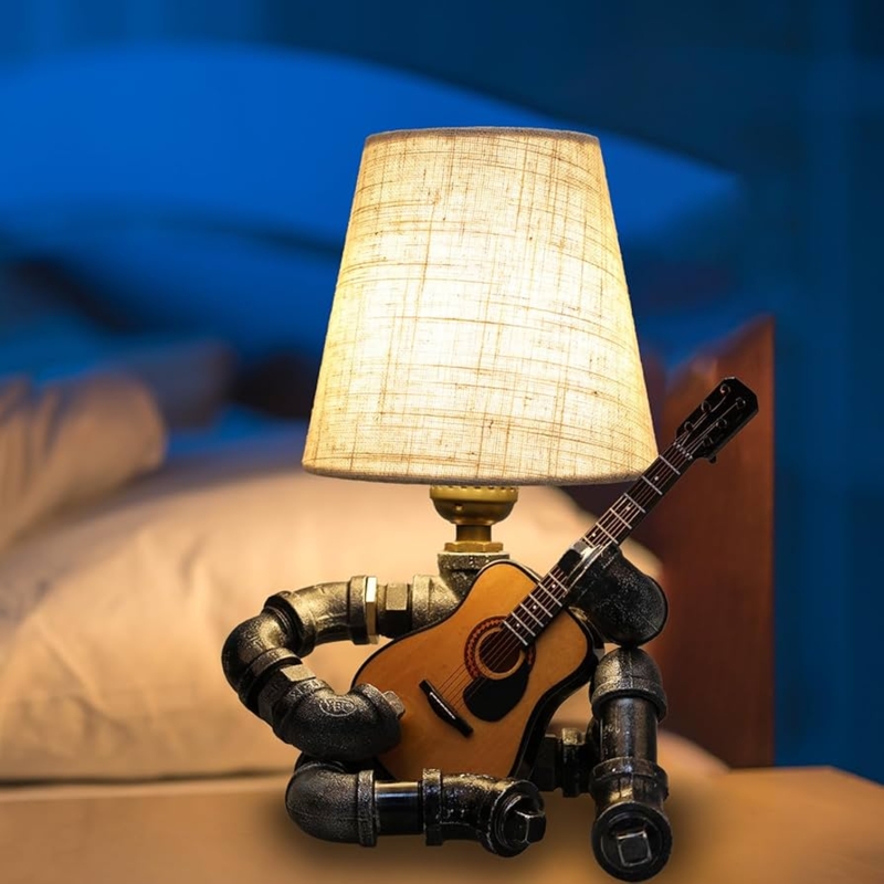 Table Lamp Steampunk Industrial Guitar Shape Pipe Structure Copper