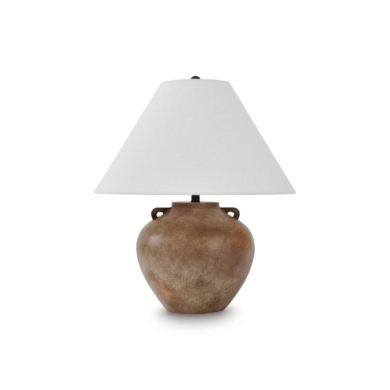 Table Lamp Stone Like Base Ribbed Texture Transitional Style