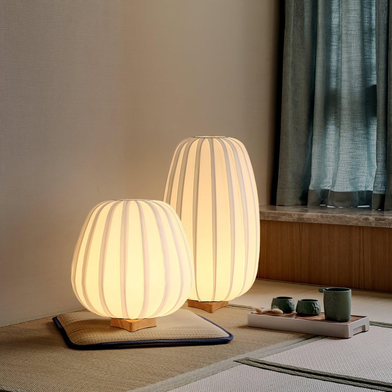 Table Lamp Stone Like Base Speckled Japandi Style Accent Lighting