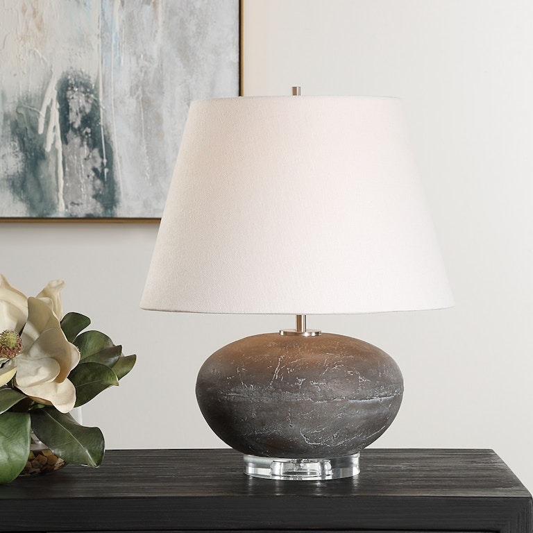 Table Lamp Stone Like Horizontal Ridges Rustic Stone Base Table Lamp