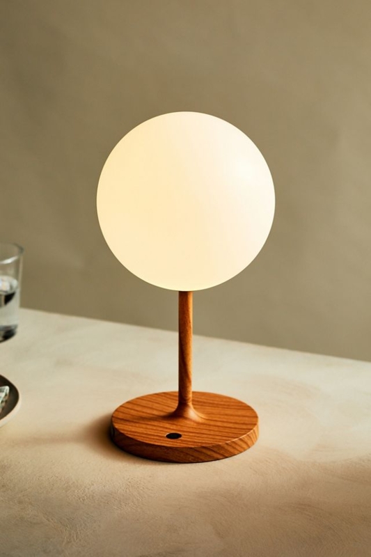 Table Lamp Stone Textured Base Frosted Glass Globe Organic Modern
