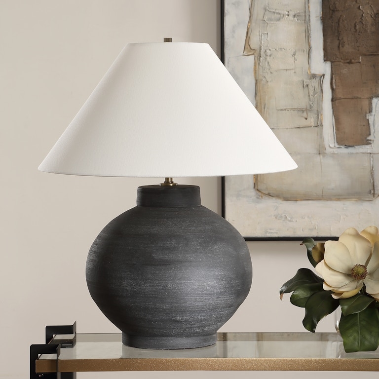 Table Lamp Stout Round Base Rustic Pitted Texture Farmhouse Lighting