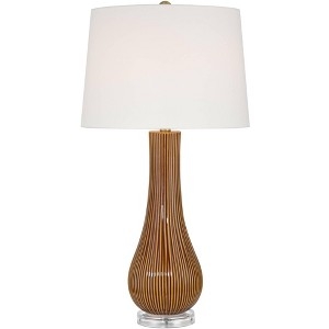 Table Lamp Striped Ceramic Gourd Base Vertical Pattern Transitional