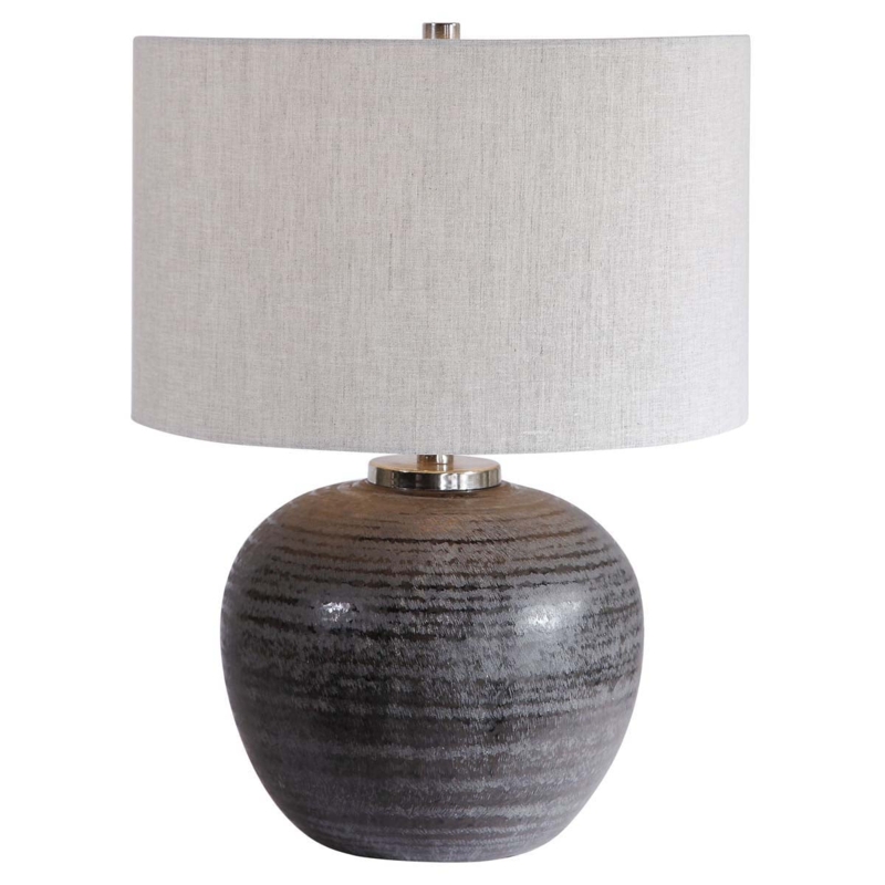 Table Lamp Tall Drum Shade Pitted Texture Moody Console Lighting