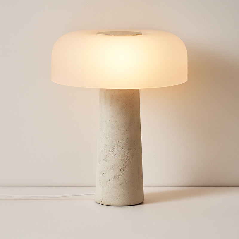 Table Lamp Tall Drum Shade Slender Neck, Cylindrical Stone Base Lighting Fixture