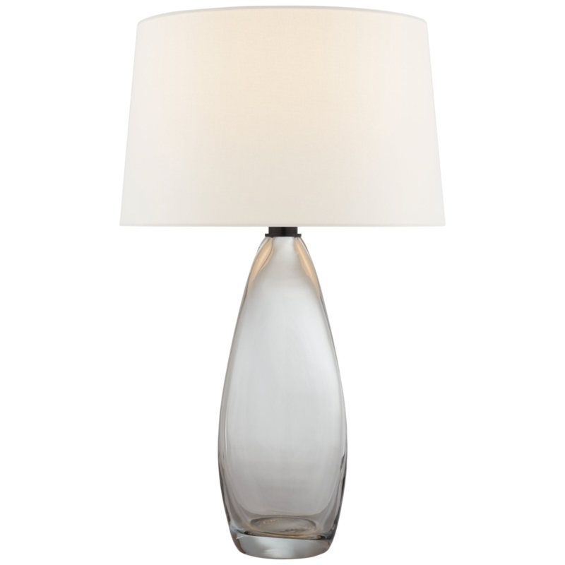 Table Lamp Tall Glass Hourglass Base Polished Silver Accents