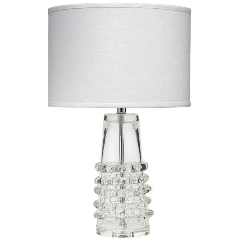 Table Lamp Tall Ribbed Glass Base Polished Silver Accents