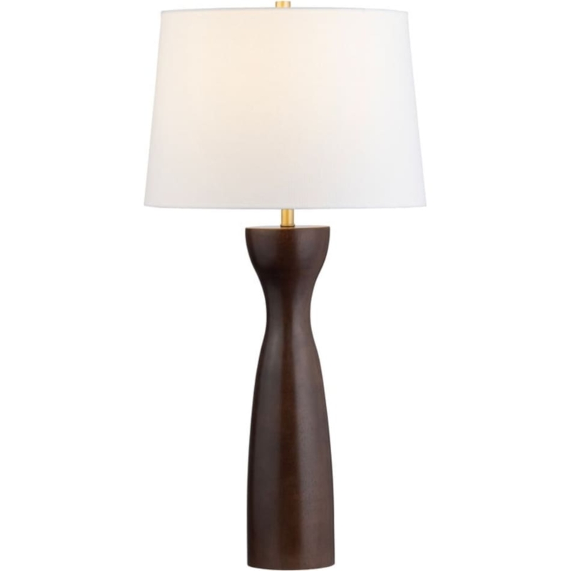 Table Lamp Tall Walnut Wood Faceted Base Drum Shade Transitional