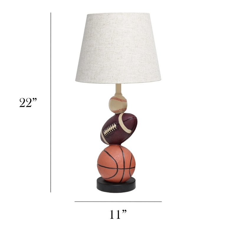 Table Lamp Tapered Drum Shade Multi Sport Ball Base Kids Lighting