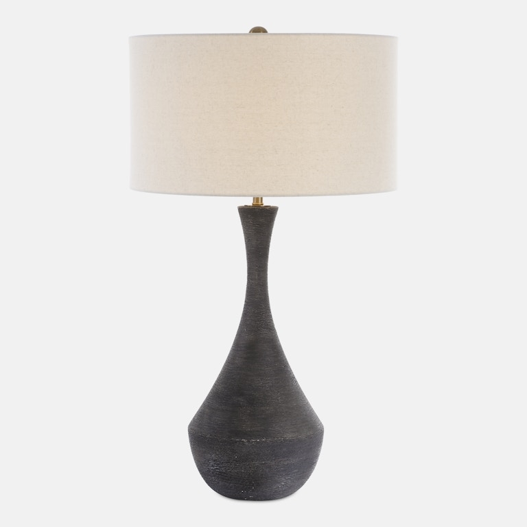 Table Lamp Tapered Pitted Base Matte Finish Industrial Drum Shade