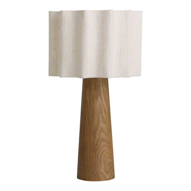 Table Lamp Tapered Wood Base Fluted Linen Texture