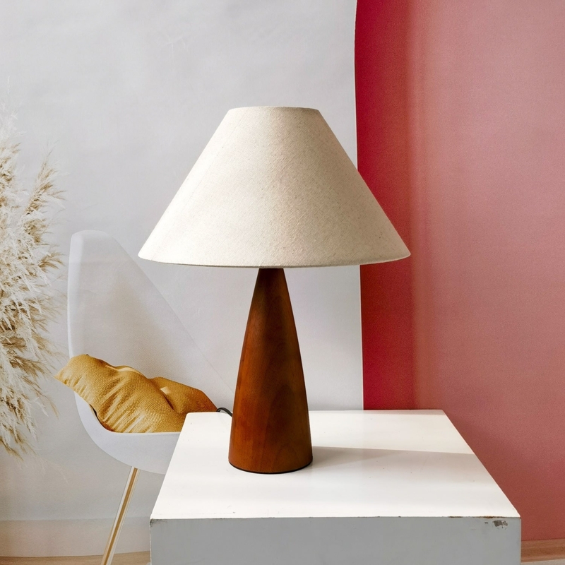 Table Lamp Tapered Wood Tripod Base Japandi Mid-Century Style