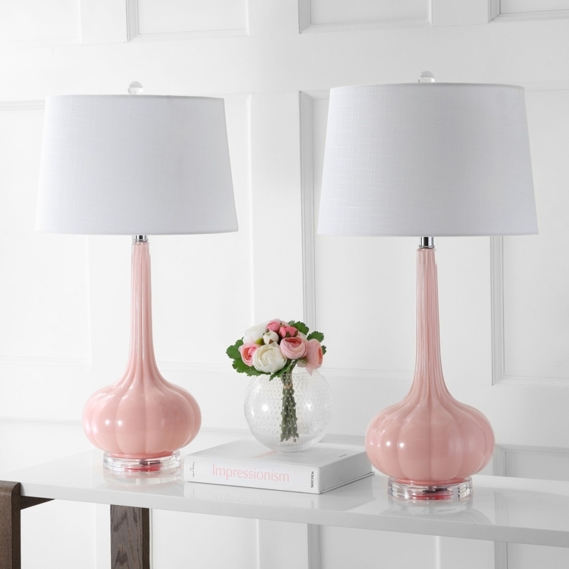 Table Lamp Teardrop Glass Base Translucent Finish Glam Bedroom Accent