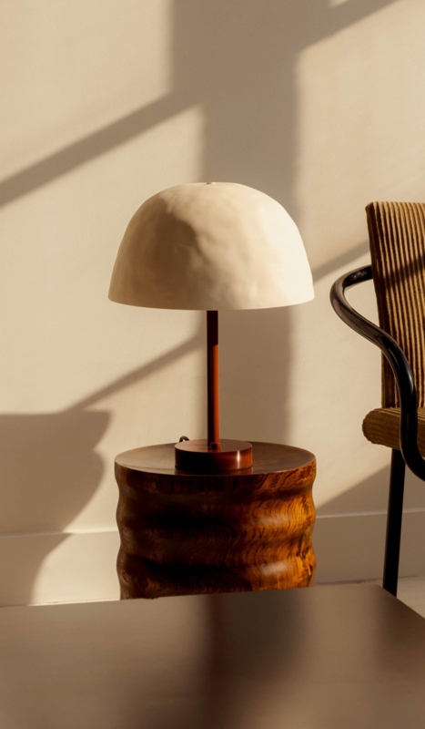 Table Lamp Terracotta Oxide Red Finish Expansive Dome Ceramic