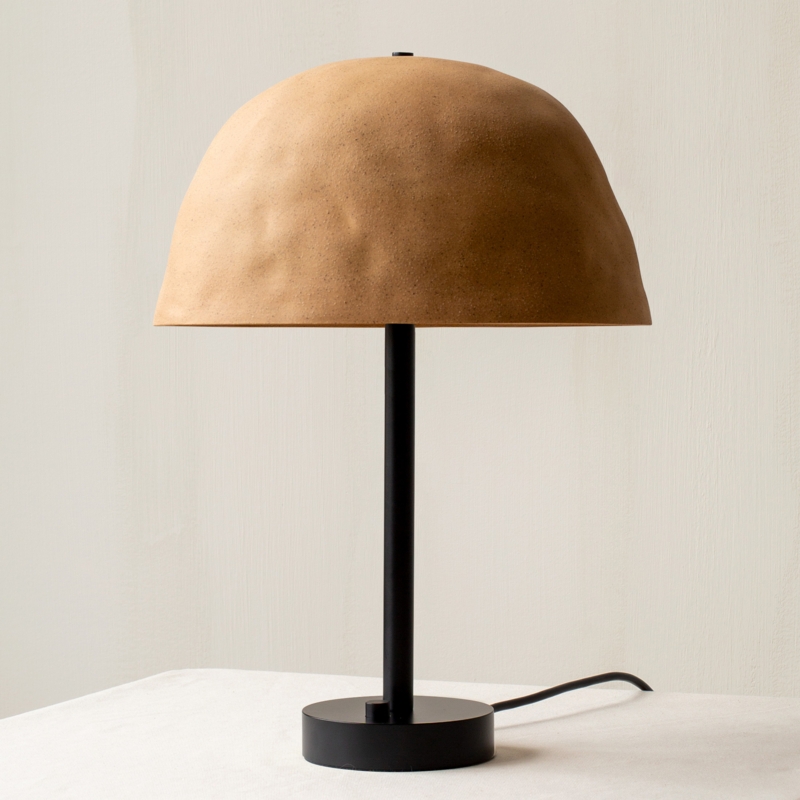 Table Lamp Textured Ceramic Mushroom Silhouette Organic Modern Beige