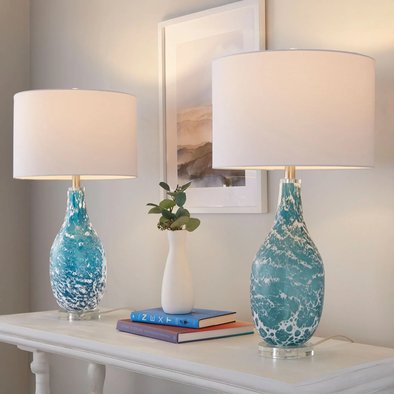 Table Lamp Textured Ceramic Scale Pattern Gold Accents Modern