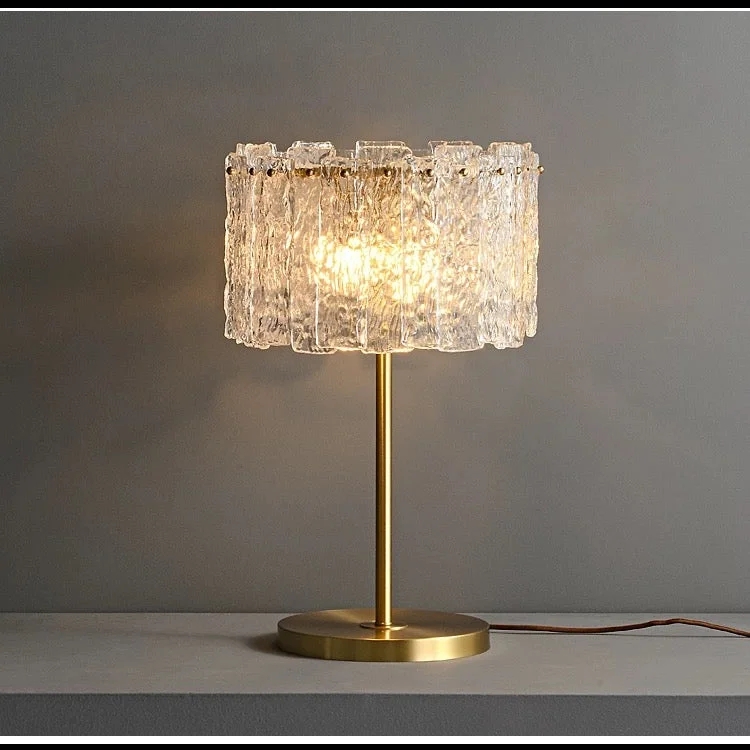 Table Lamp Textured Glass Shade Tiered Base Art Deco Inspired Lighting