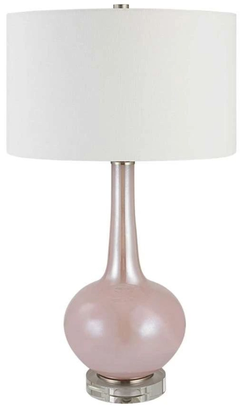 Table Lamp Textured Pink Glass Base Silver Finish Modern Blush Accent