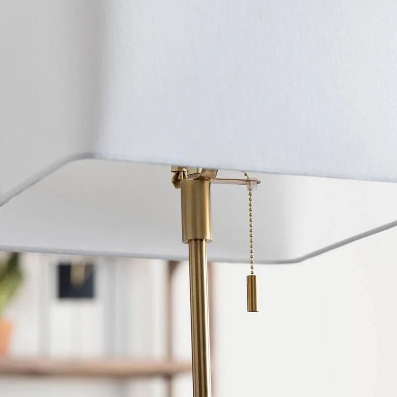 Table Lamp Textured Stone-Like Base Rectangular Shade Dual Pull Chains