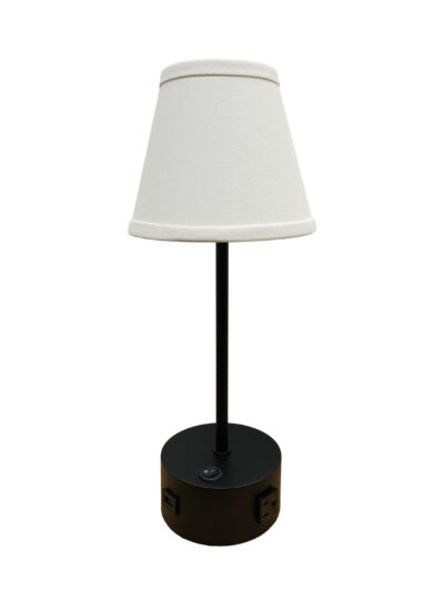 Table Lamp Tiered Base Matte Black Finish Pull Chain Linen Shade