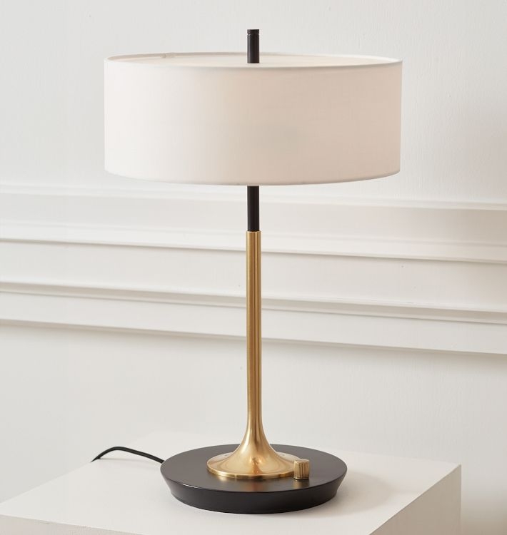 Table Lamp Tilted Conical Shade Brass Angled Metal Design