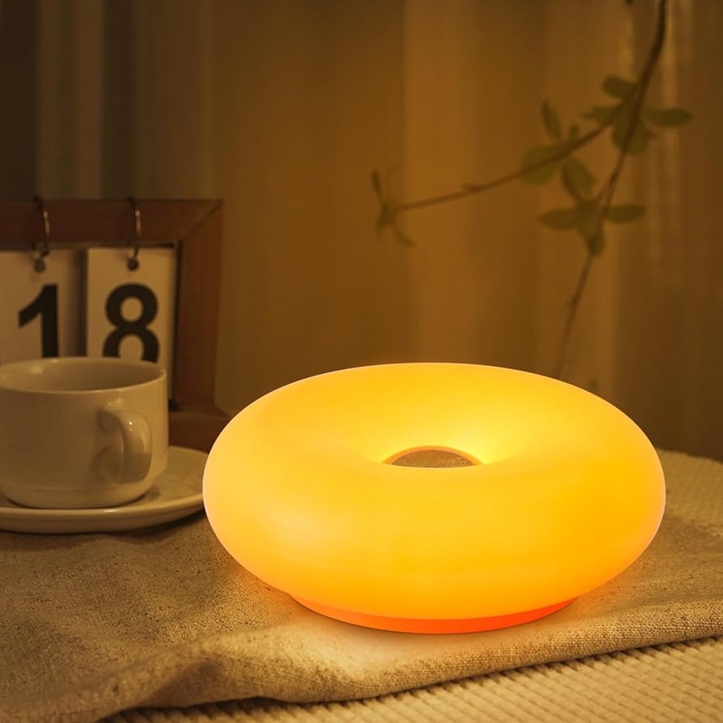Table Lamp Torus Silhouette Vibrant Orange Glow Retro Modern Aesthetic
