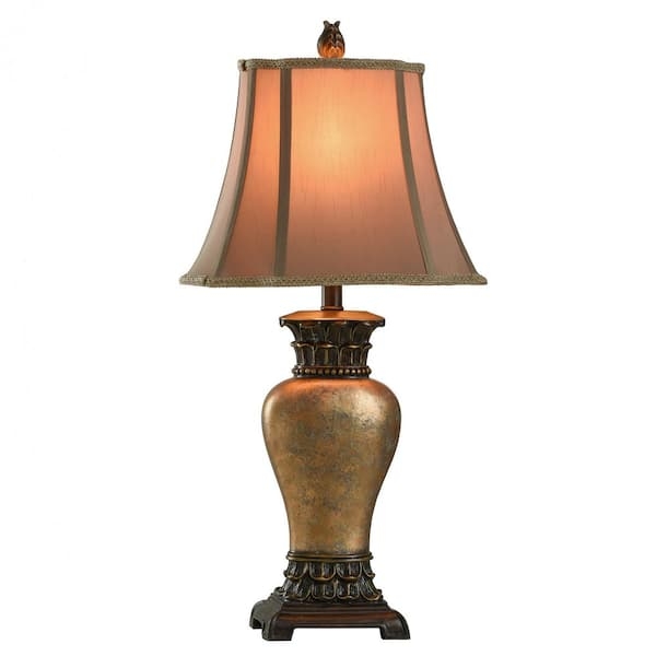 Table Lamp Traditional Amber Glass Textured Tiered Bronze Base
