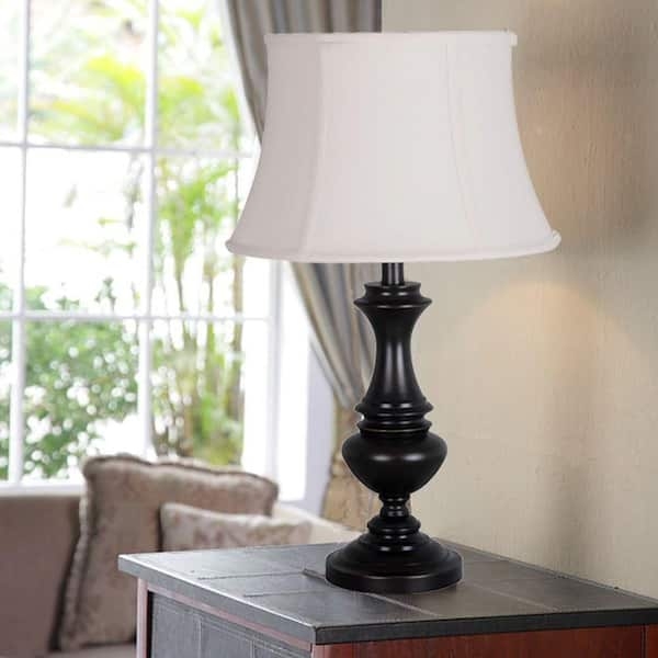 Table Lamp, Traditional Bronze Finish, Tiered Base, Cream Bell Shade Accent
