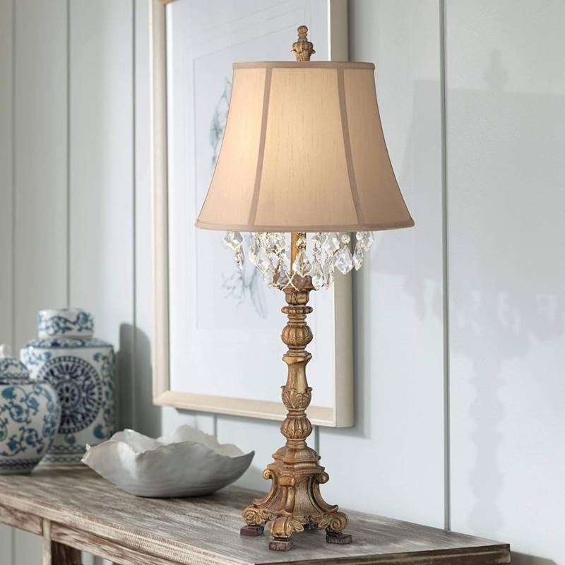 Table Lamp Traditional Elegant Aged Gold Crystal Spheres 33 Inch