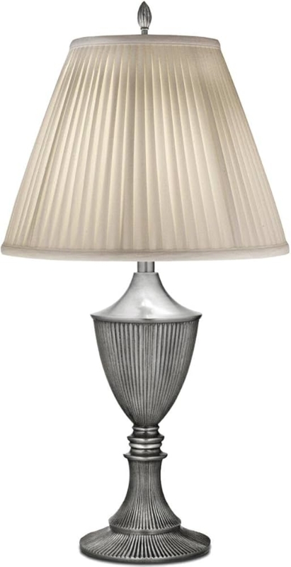Table Lamp Traditional Pewter Turned Base White Tapered Shade