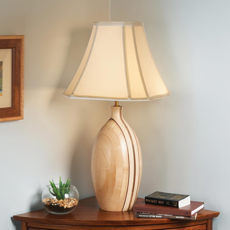 Table Lamp Traditional Turned Wood Base Beige Drum Shade