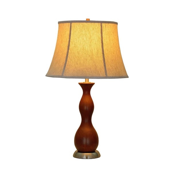 Table Lamp Traditional Wood Turned Base Bell Shaped Shade Honey Finish